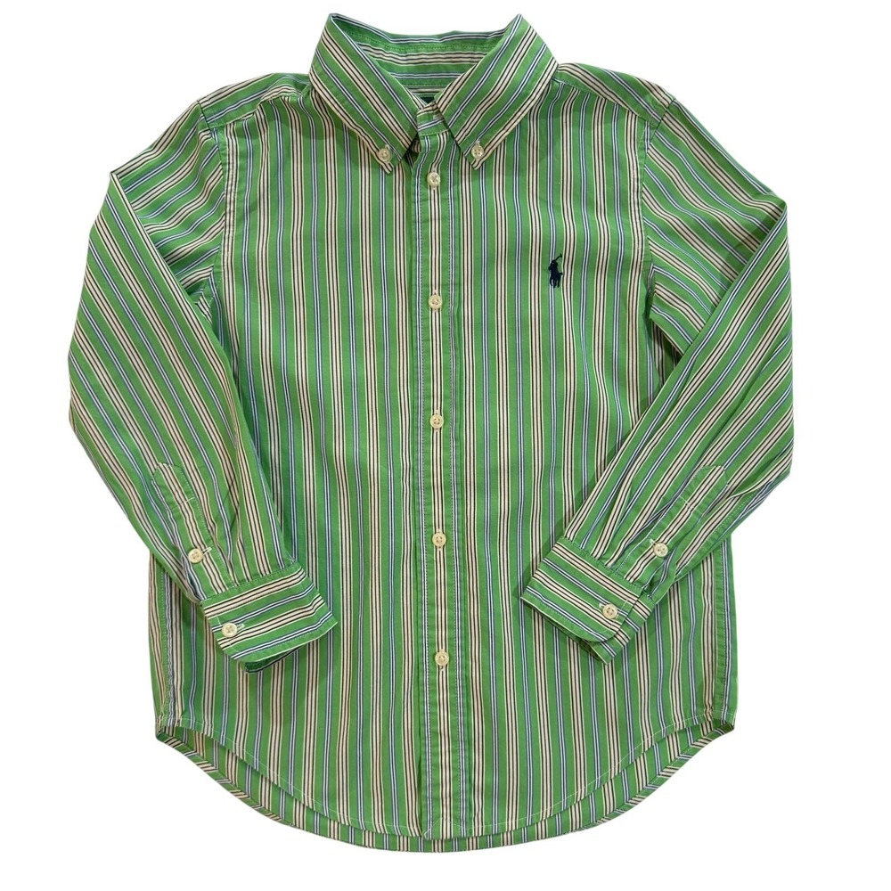Polo Ralph Lauren Kids Green Striped Button Down Shirt Long Sleeve Size 6 K6